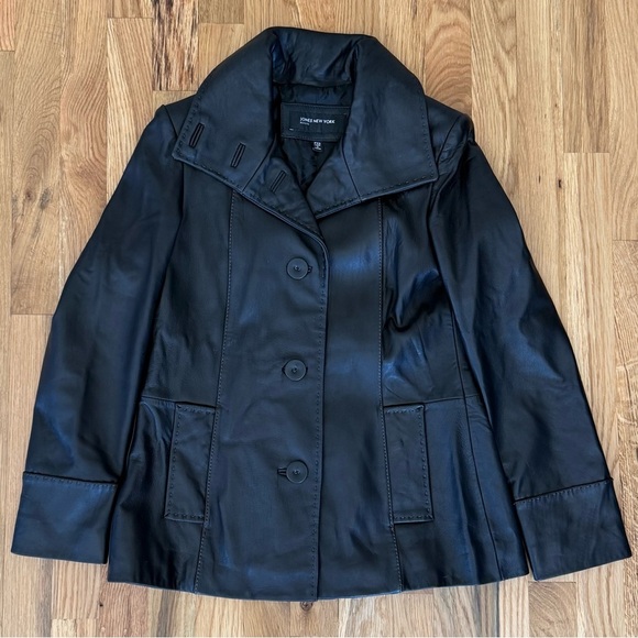 VTG Y2K Jones New York Black Soft Leather Blazer Jacket Petite XS - Picture 1 of 6